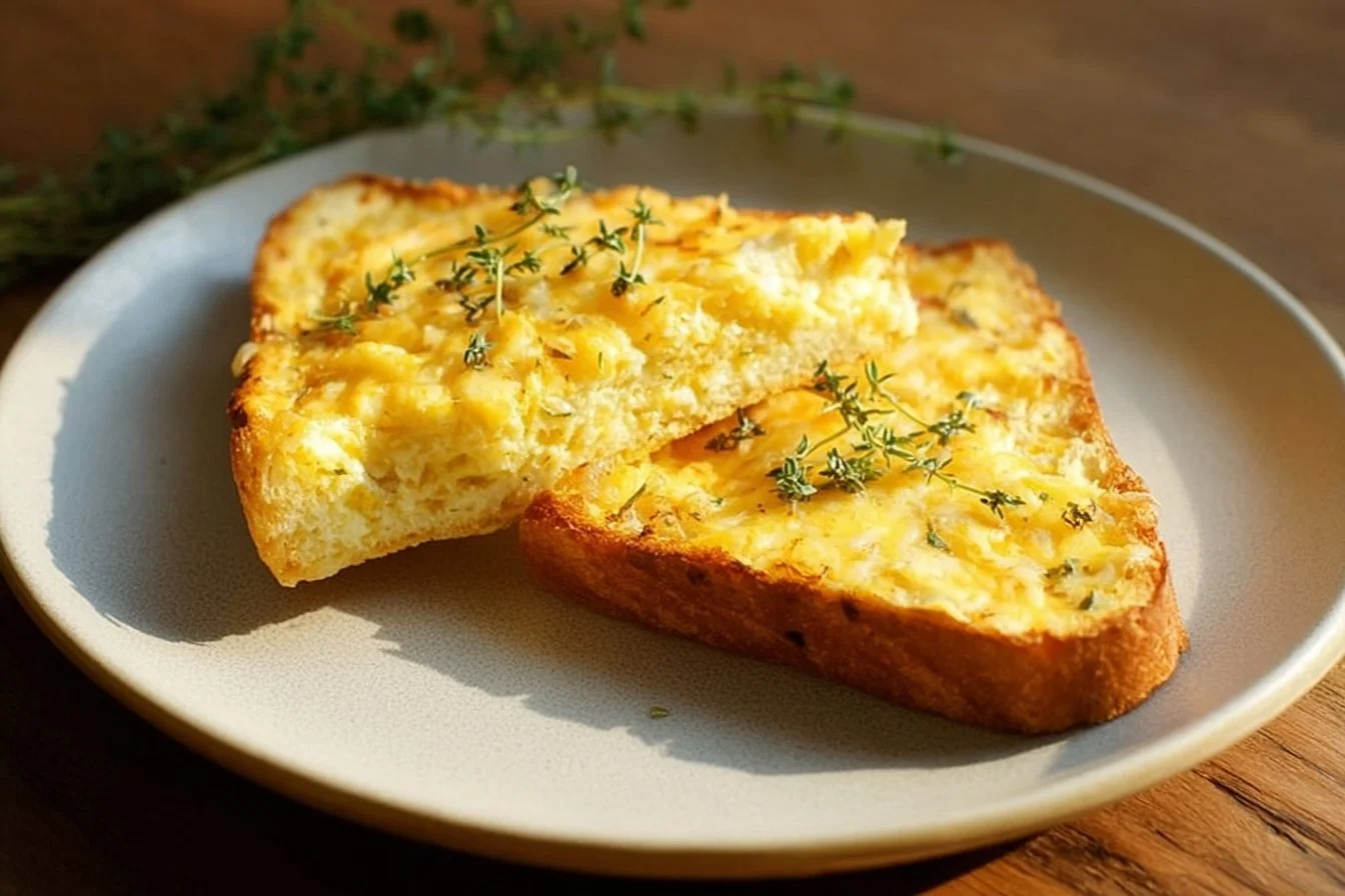 Egg and Cheese Toasts 4 Delicious Egg and Cheese Toasts on a wooden plate