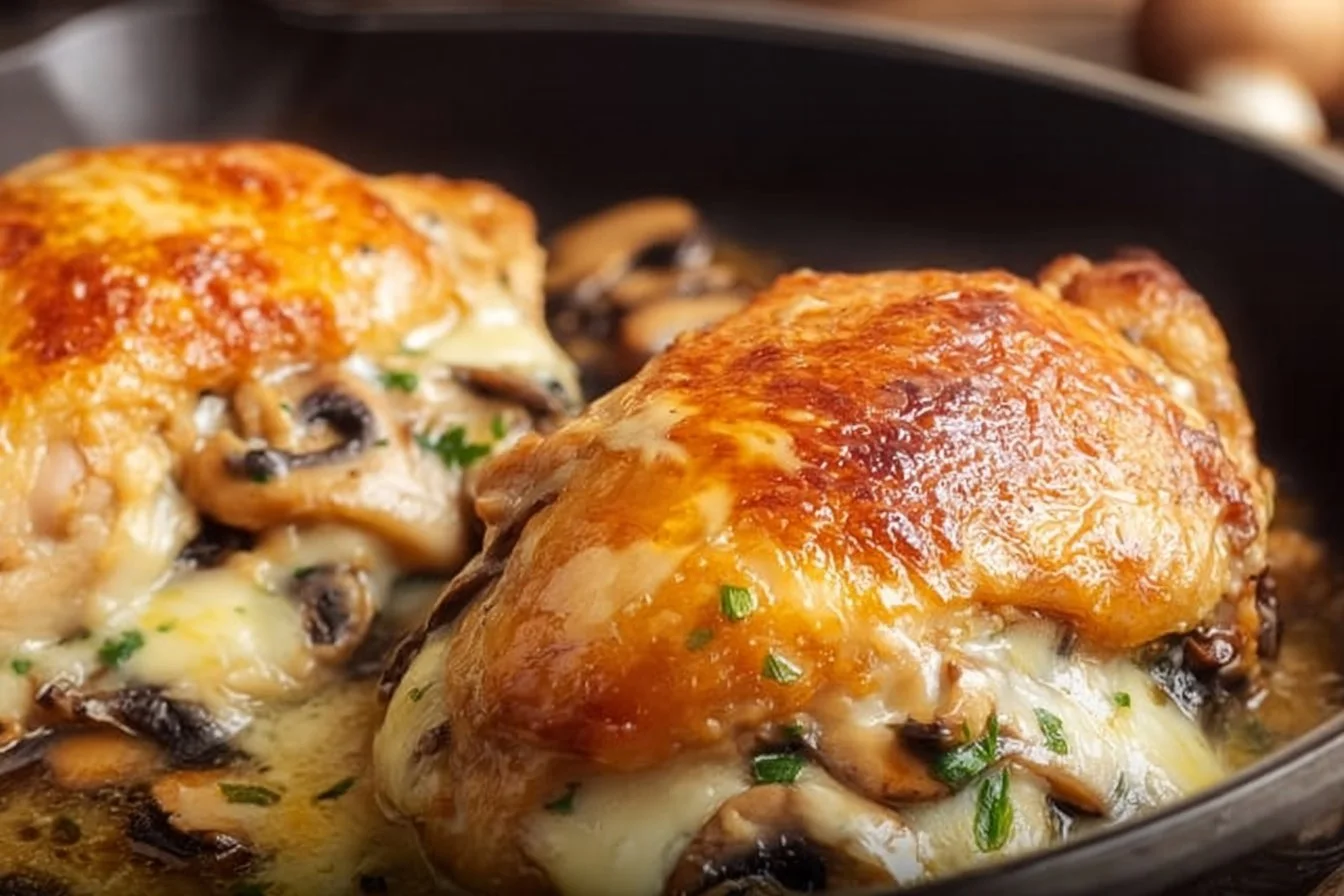 Flavorful Mushroom Stuffed Chicken Breast 5 Flavorful mushroom stuffed chicken breast garnished with herbs