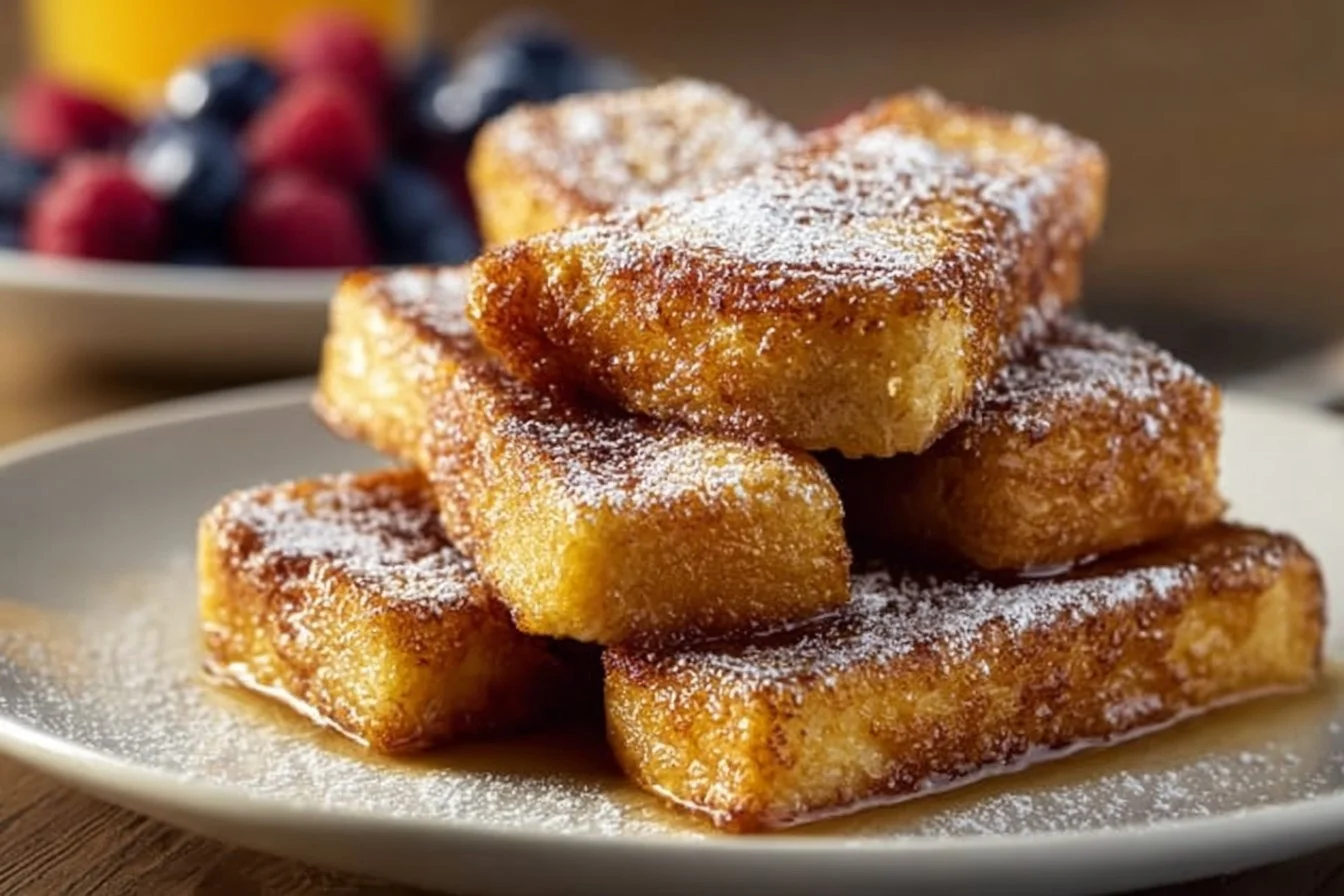 Fluffy French Toast Sticks 5 Fluffy French toast sticks served with syrup and fruit