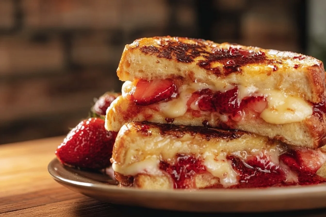 Fluffy Stuffed Strawberry French Toast 4 Fluffy stuffed strawberry French toast with fresh strawberries and whipped cream