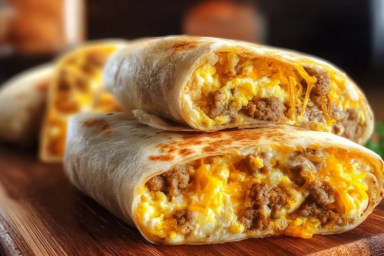 Freezer Breakfast Burritos 5 Frozen breakfast burritos ready for a quick and easy meal option.