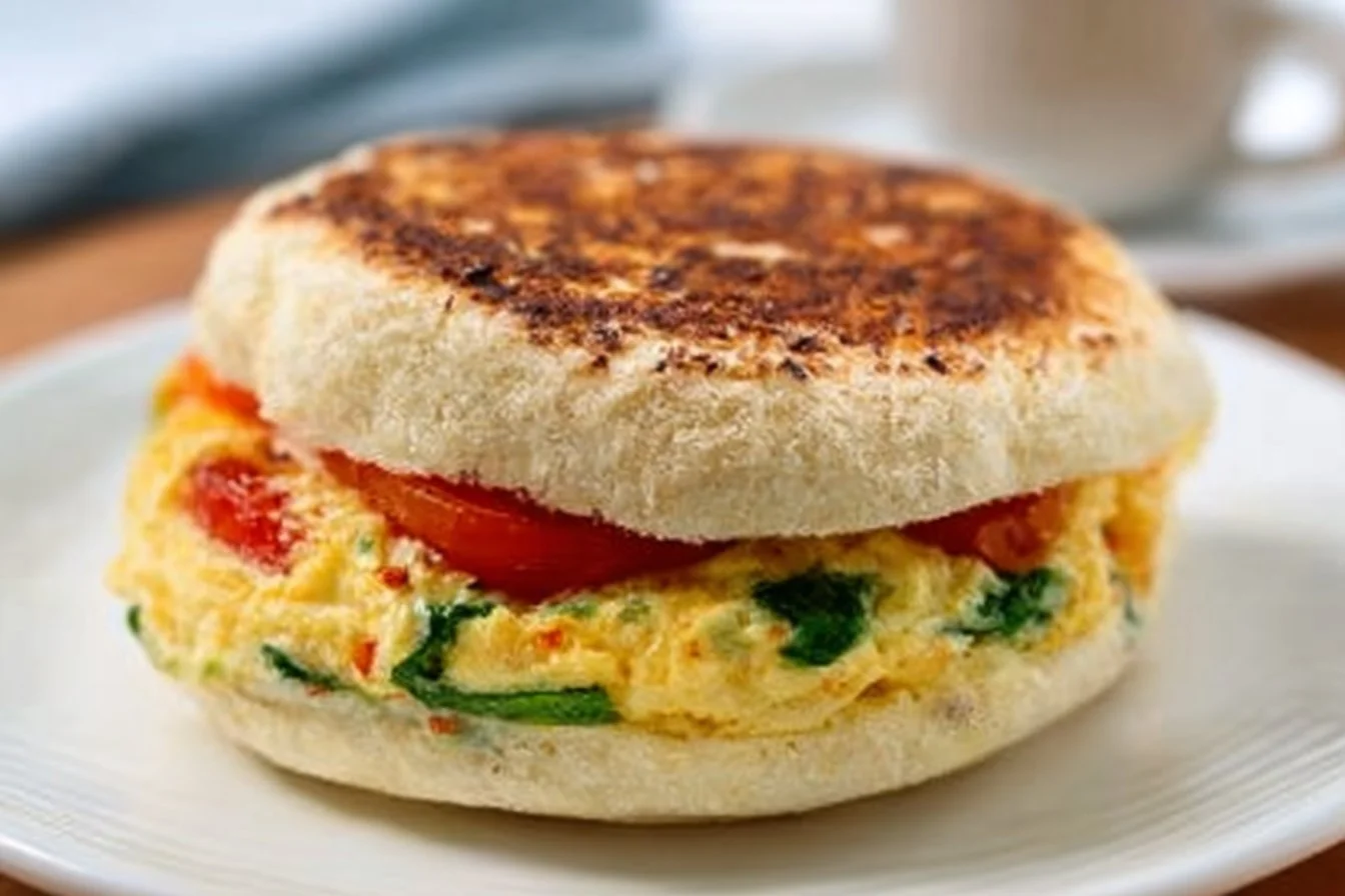 Healthy breakfast sandwich with fresh ingredients and nutritious toppings
