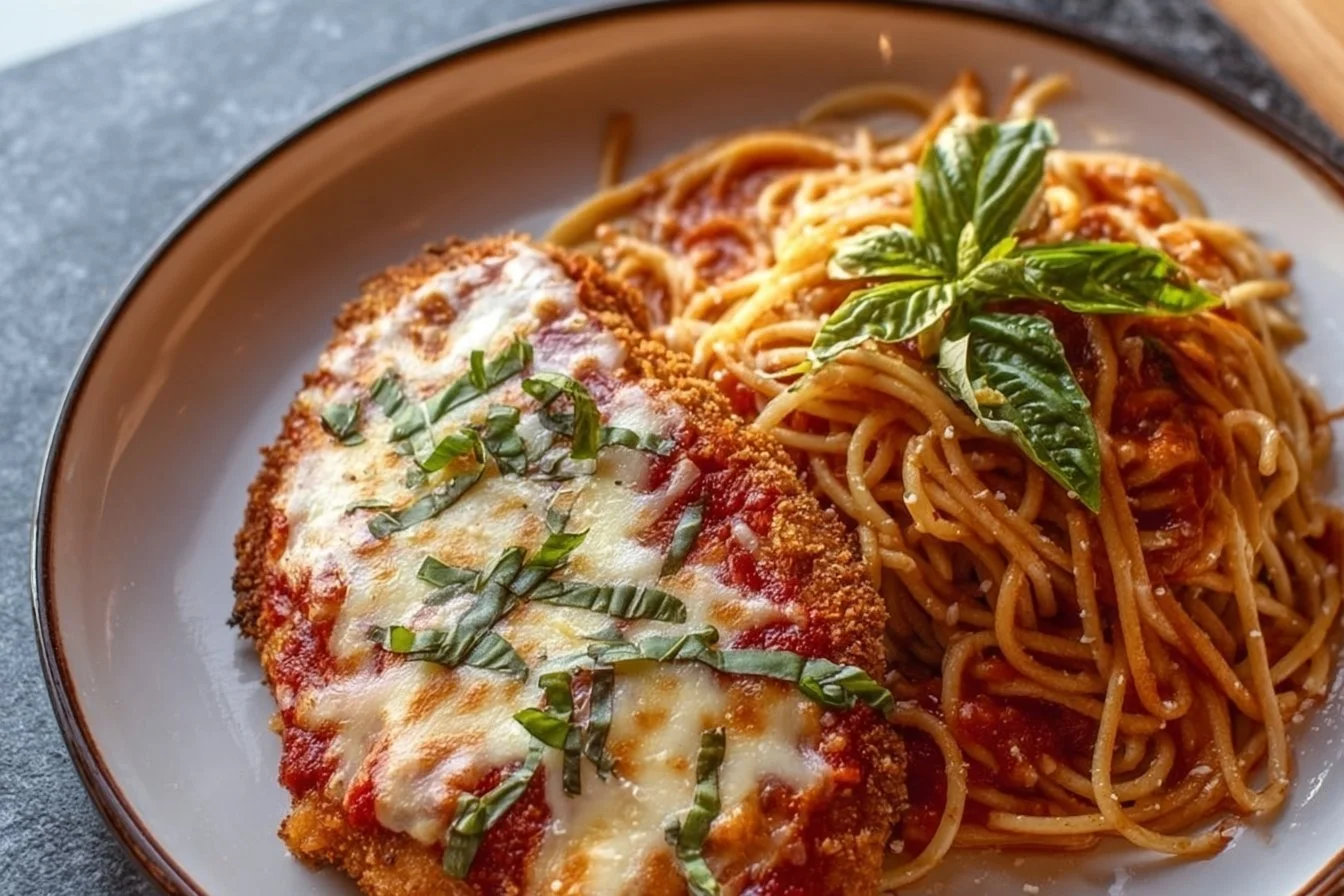 Healthy Chicken Parmesan 4 Healthy chicken parmesan dish with fresh ingredients and herbs