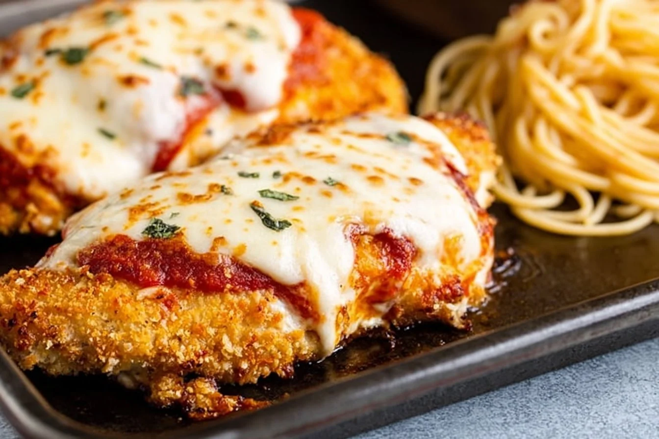 Healthy Oven Baked Chicken Parmesan 4 Healthy oven baked chicken parmesan recipe with golden crust and fresh herbs