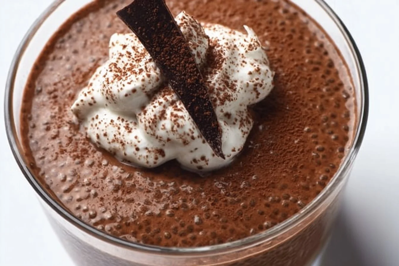 Delicious high protein chocolate chia seed pudding served in a bowl