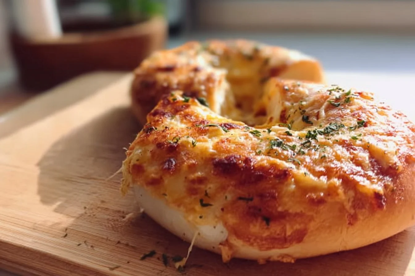 Homemade Bagels 5 Freshly baked homemade bagels arranged on a wooden board
