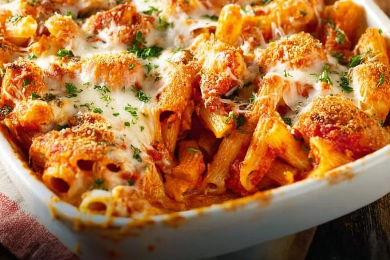 Homemade Chicken Parmesan Casserole 4 Homemade chicken parmesan casserole topped with melted cheese and marinara sauce