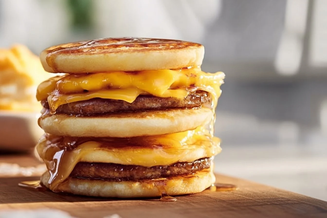 Delicious homemade McGriddles with pancakes and maple syrup