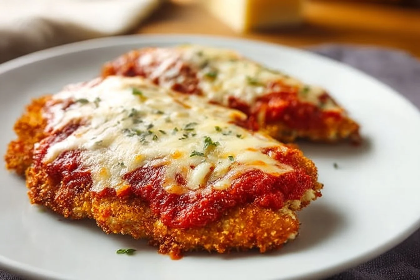 Delicious Keto Chicken Parmesan served with a side salad