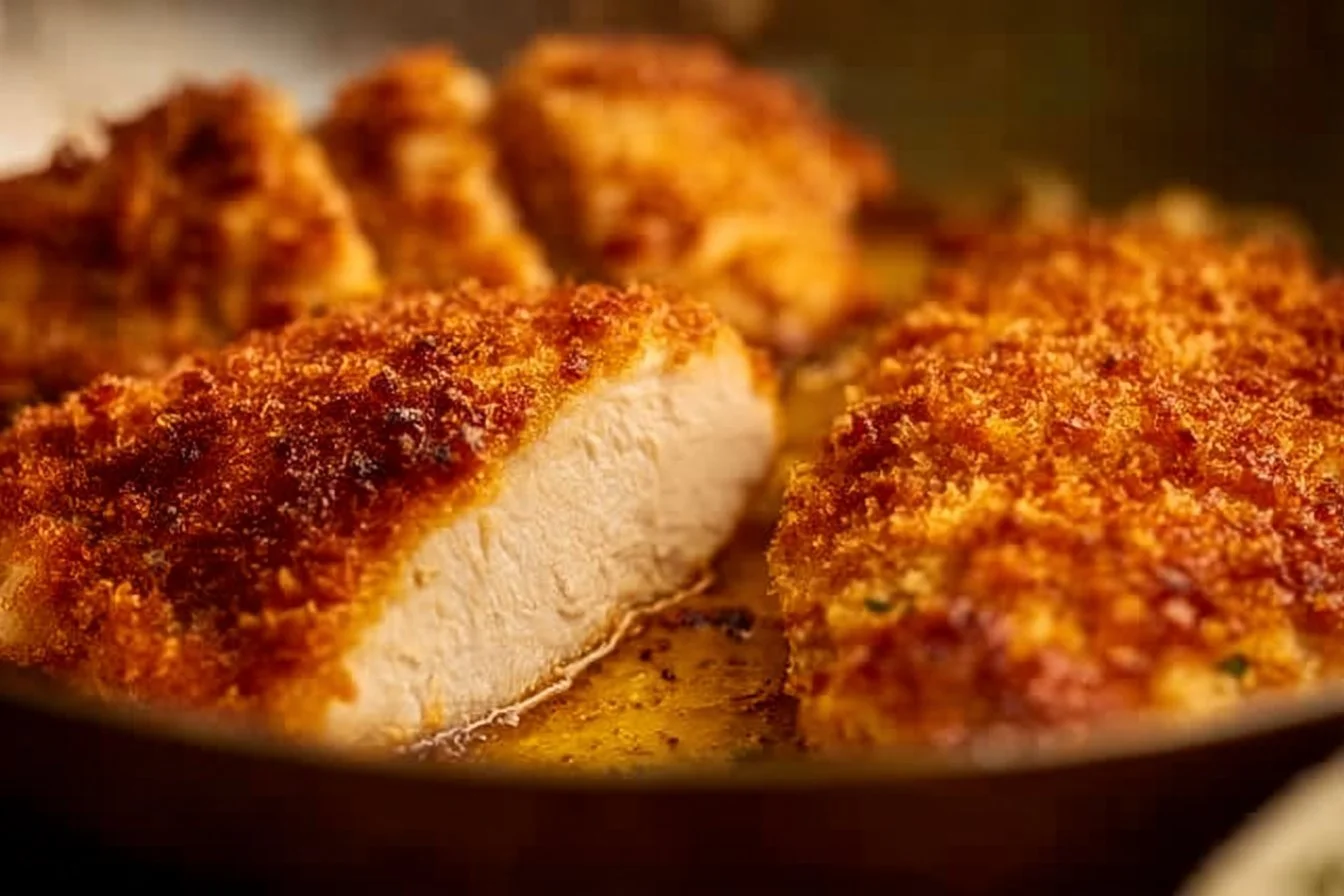 Kid-friendly Parmesan crusted chicken served with sides