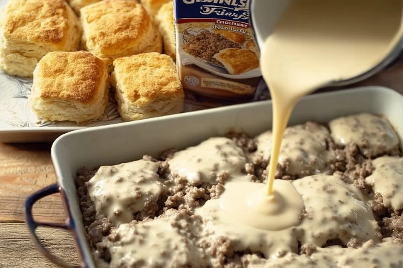 Lazy Biscuits & Gravy Breakfast Casserole