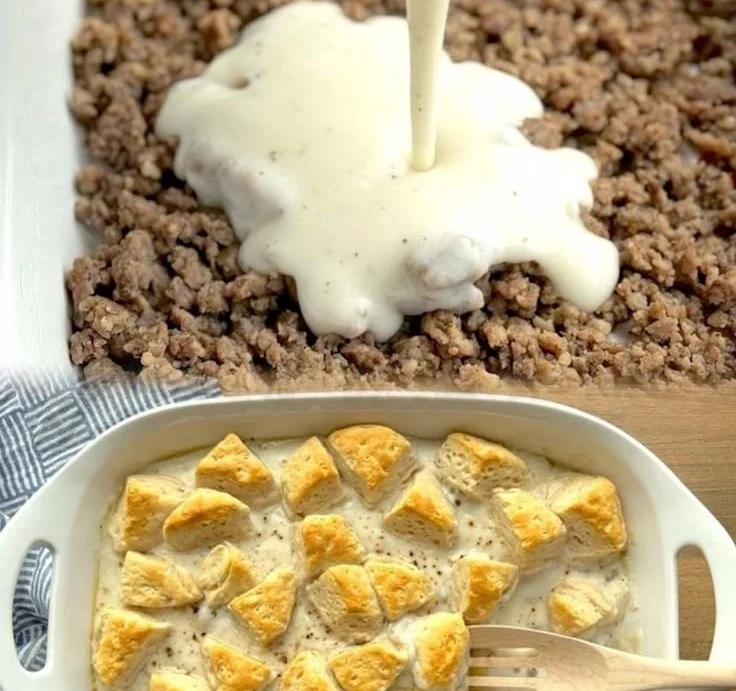Lazy Biscuits & Gravy Breakfast Casserole