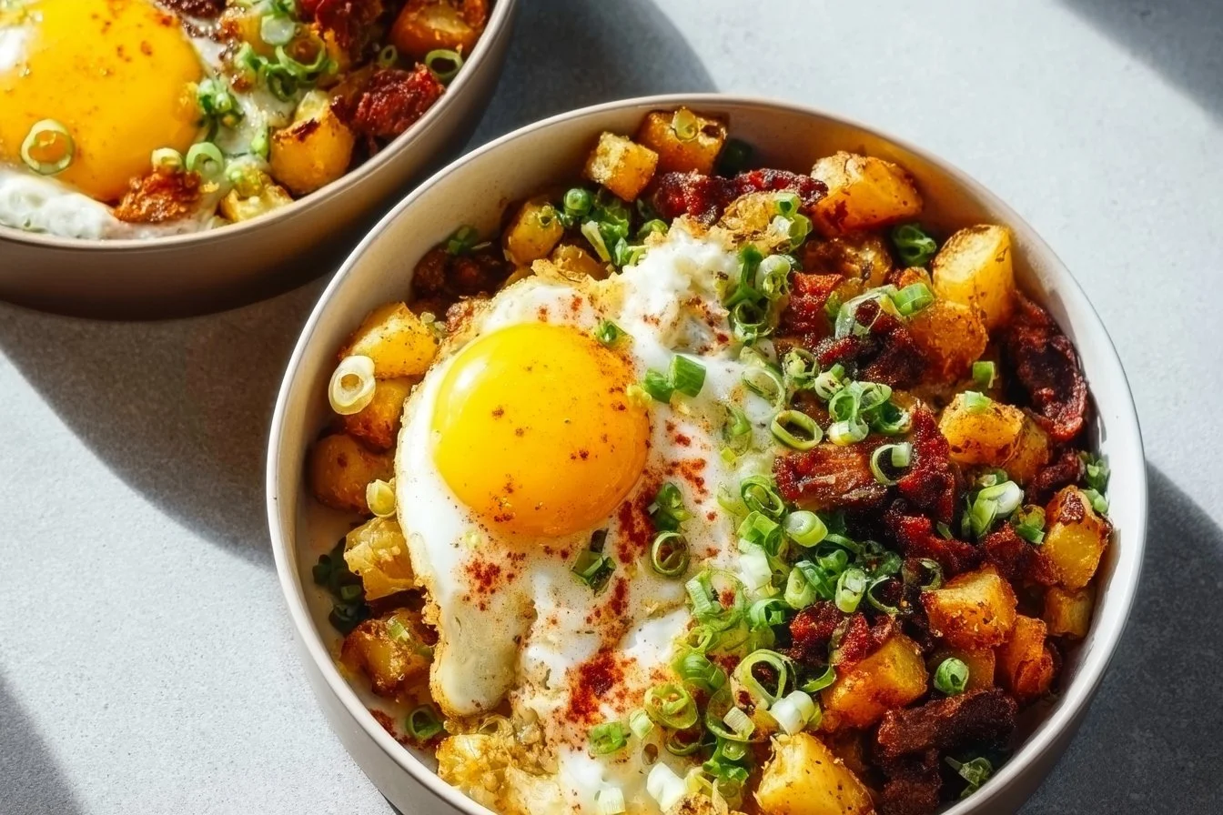 Loaded Breakfast Bowl with eggs, avocado, and vegetables for a nutritious meal