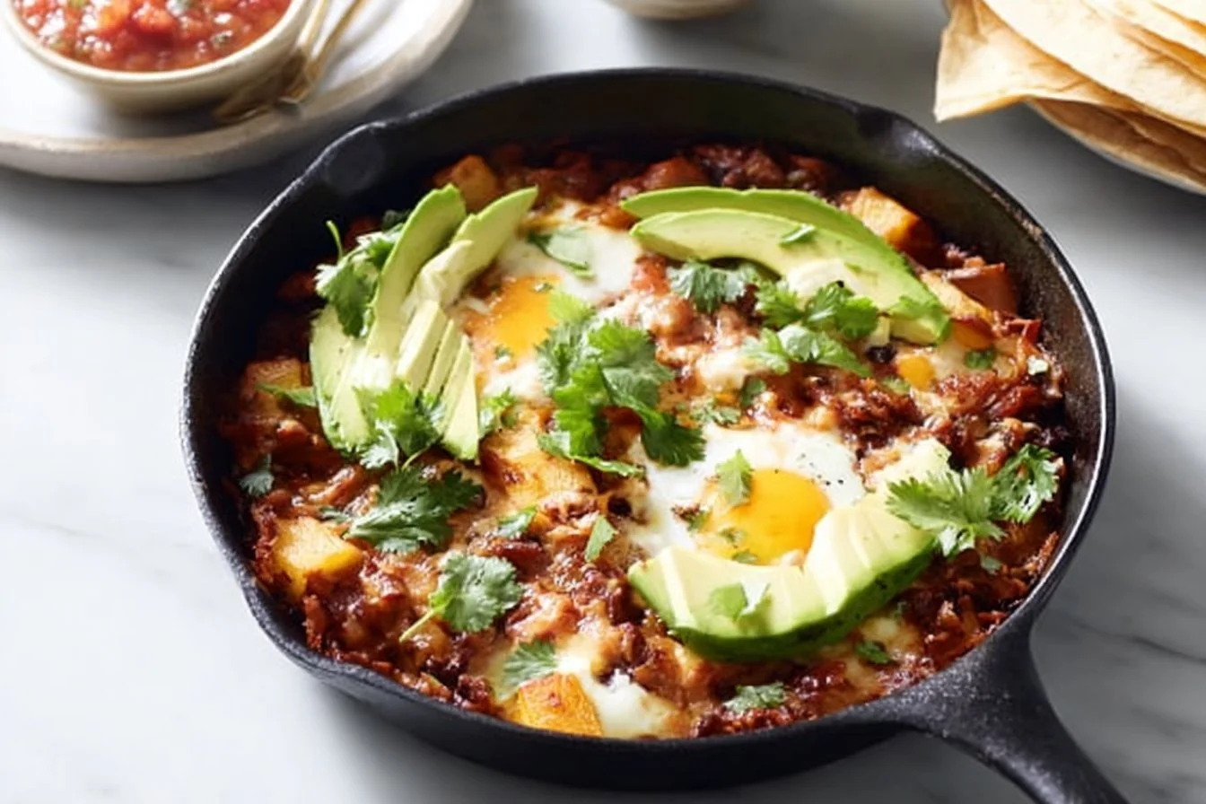 Loaded Breakfast Skillet 4 Loaded breakfast skillet with eggs, veggies, and meats for a hearty meal