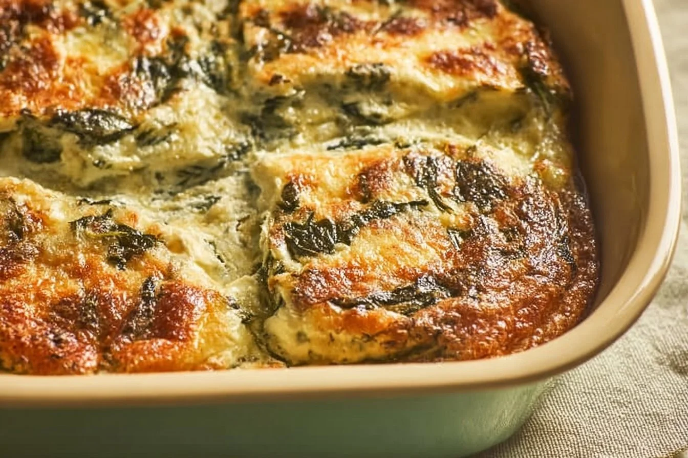 Delicious make-ahead breakfast casserole ready to be served.
