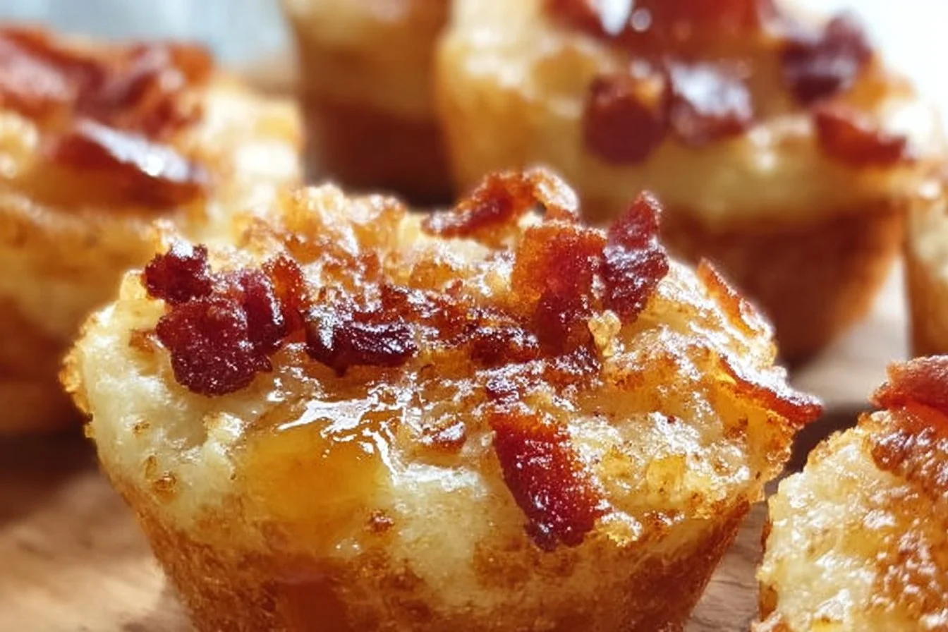 Maple Bacon Pancake Muffins 5 Delicious Maple Bacon Pancake Muffins topped with crispy bacon and maple syrup.