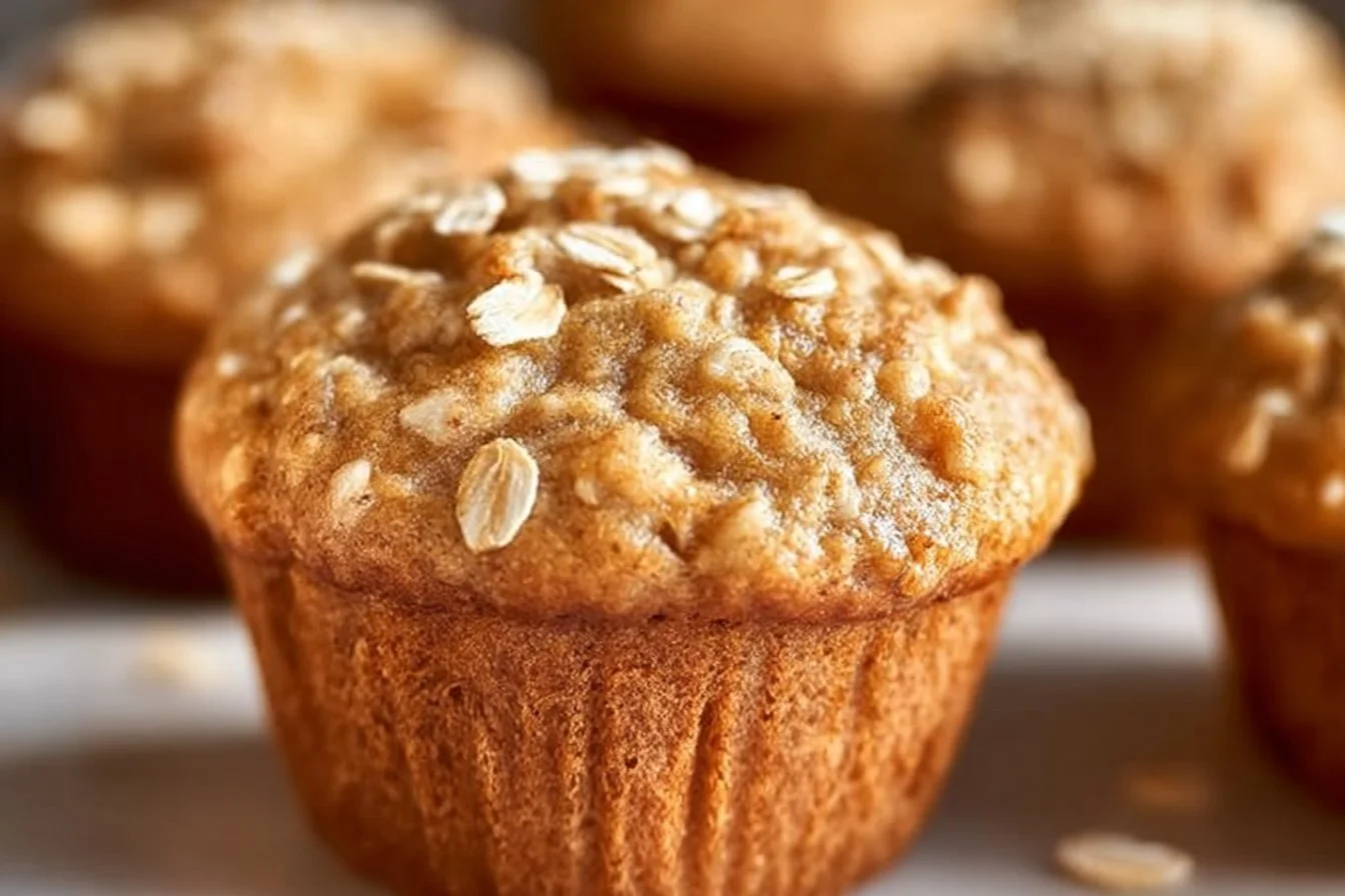 Moist applesauce oatmeal muffins fresh out of the oven