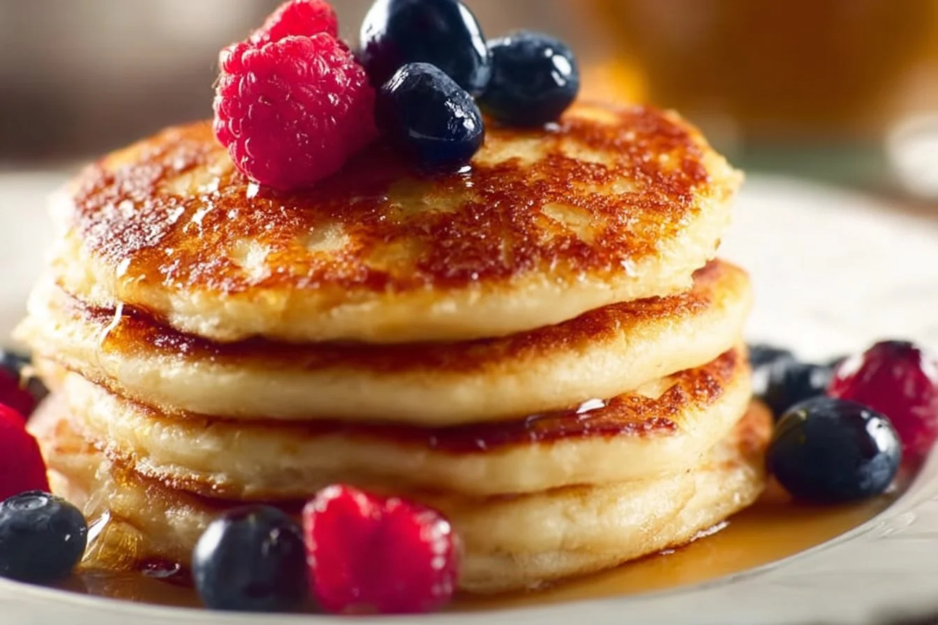 Old-fashioned Pancakes 4 Stack of old-fashioned pancakes with syrup and fresh berries