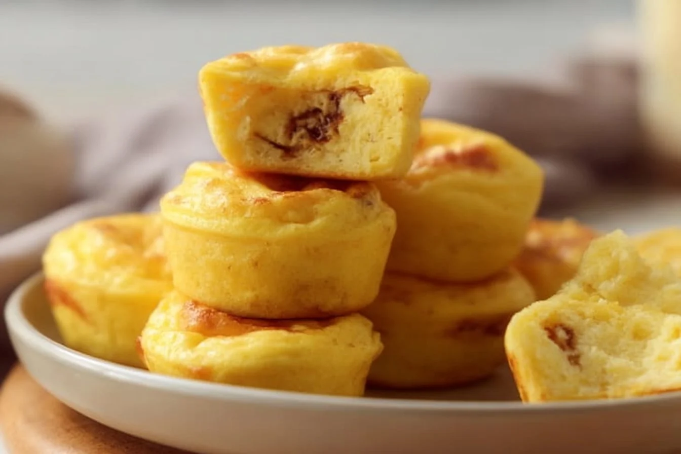 Oven Baked Starbucks Egg Bites 5 Oven baked Starbucks egg bites served on a plate with herbs and cheese