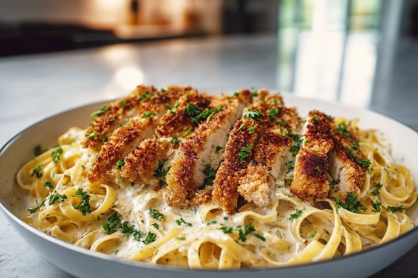 Parmesan Crusted Chicken with Alfredo
