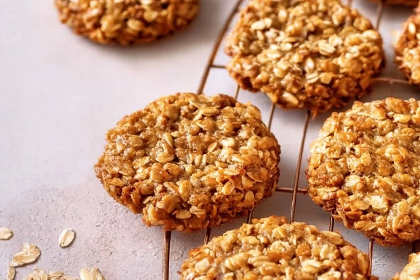 Protein Oatmeal Cookies 4 Delicious protein oatmeal cookies on a wooden plate