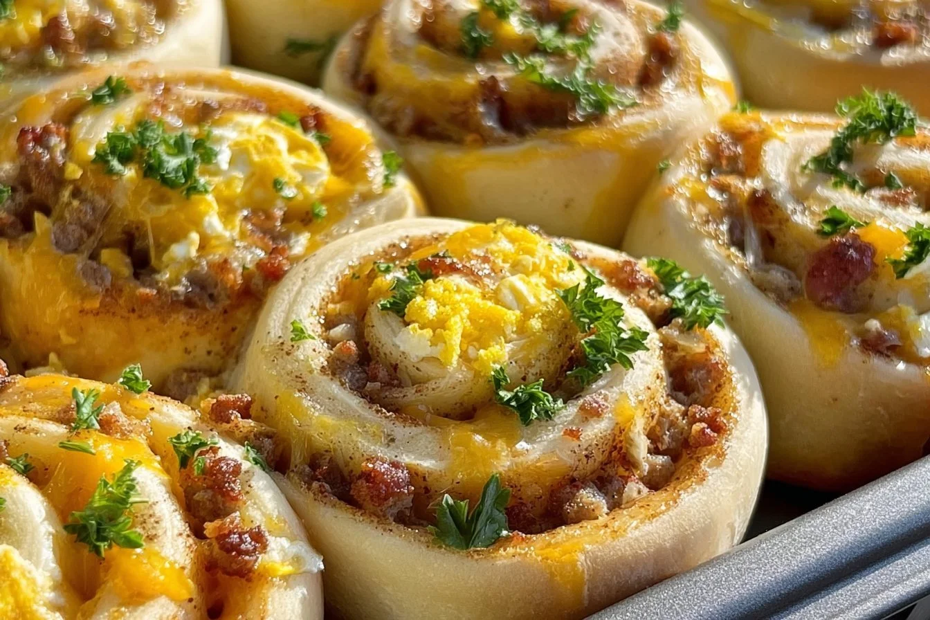 Savory Breakfast Rolls 4 Freshly baked savory breakfast rolls served on a plate