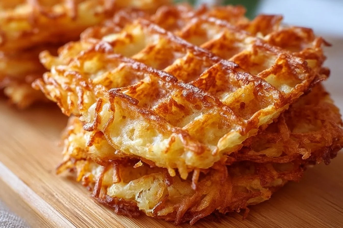 Savory hashbrown chaffles cooked to perfection on a plate