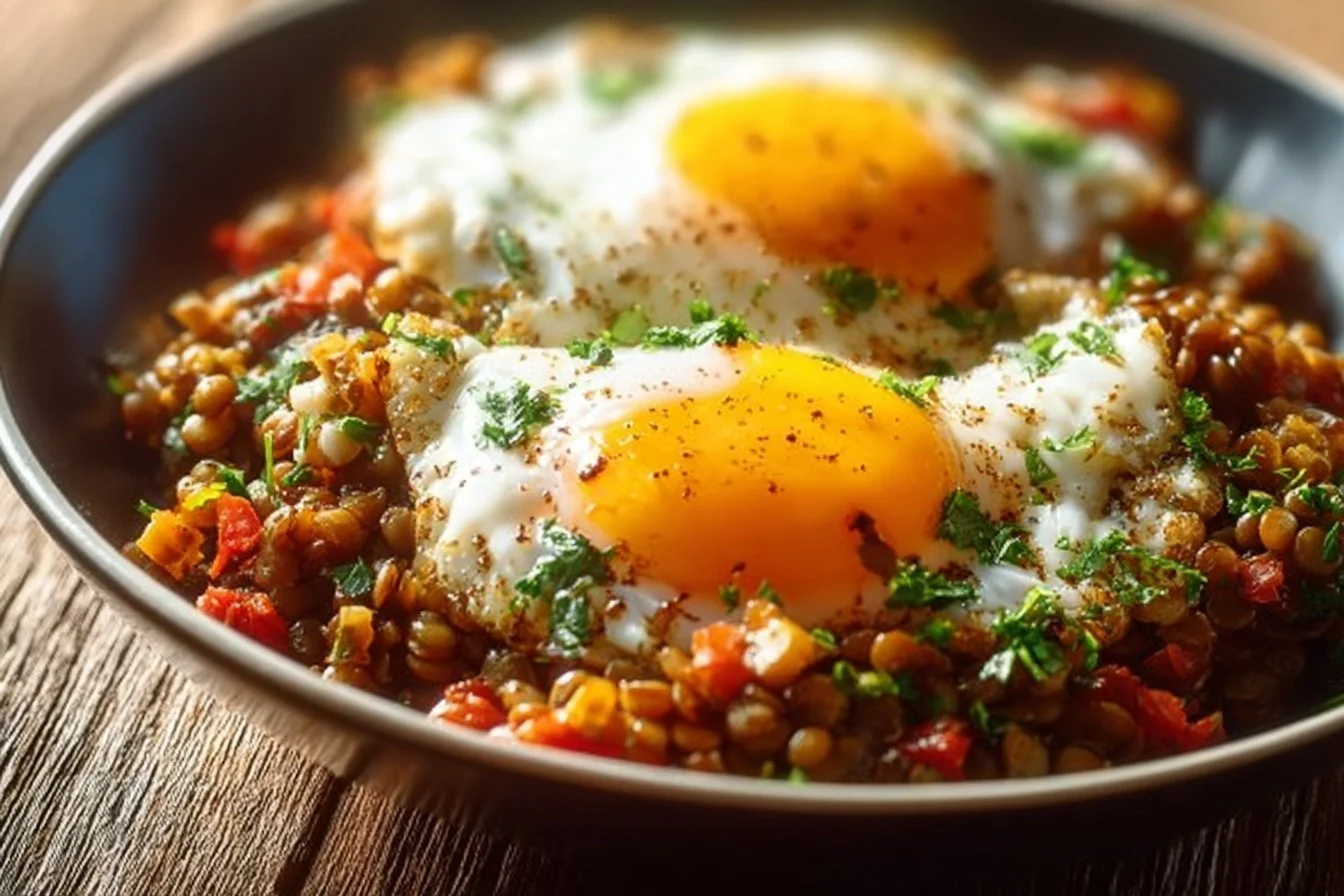 Savory lentil breakfast bowl with vegetables and spices for a nutritious morning meal