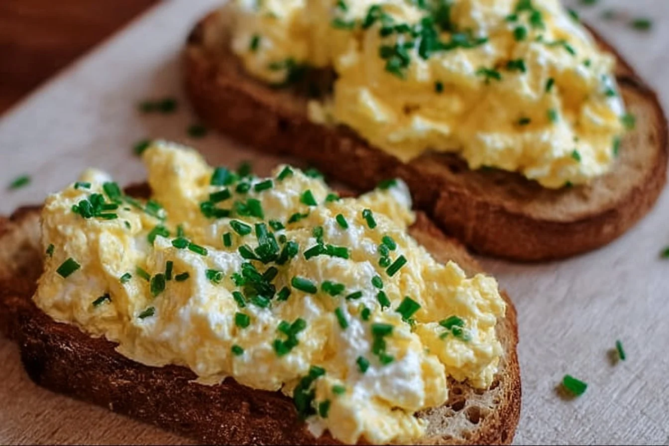 Simple Egg and Ricotta Toast 4 Delicious Egg Ricotta Toast topped with fresh herbs for a healthy breakfast