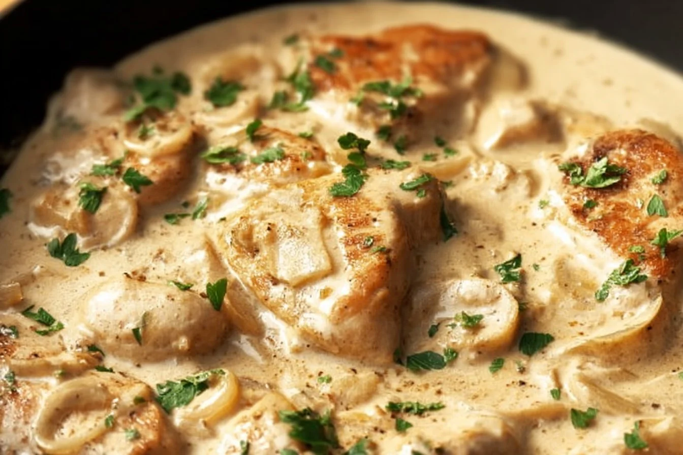 Delicious sour cream and onion chicken recipe with herbs and seasonings