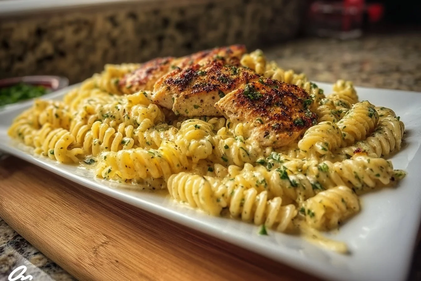 The Ultimate Creamy Garlic Parmesan Chicken Pasta 4 Plate of creamy garlic parmesan chicken pasta topped with parsley