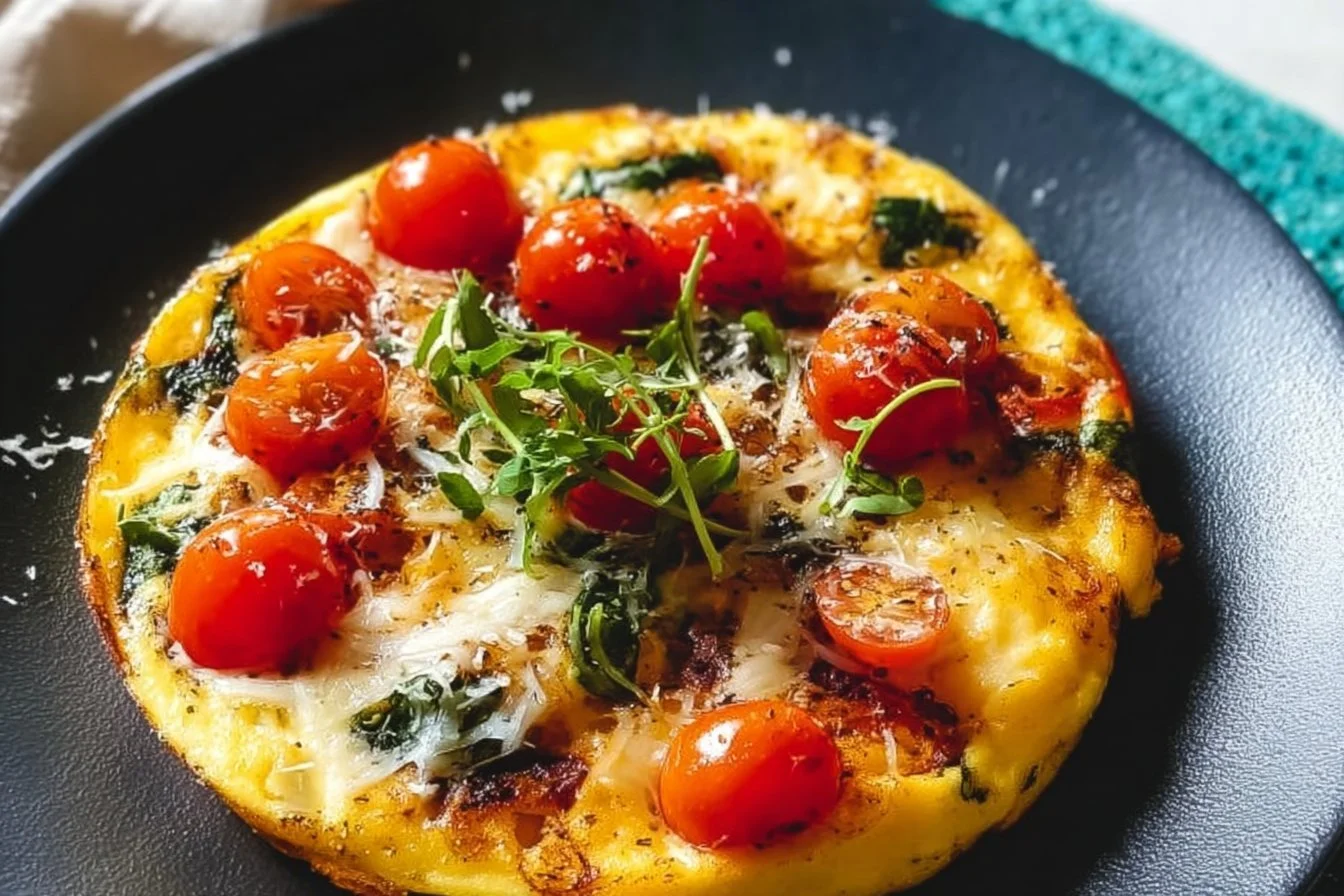 Delicious tortilla baked eggs served warm in a colorful dish.