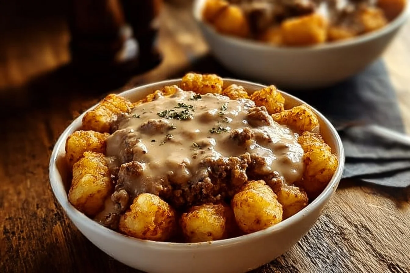 Ultimate Tater Tot Breakfast Bowl with crispy tots, eggs, and fresh toppings