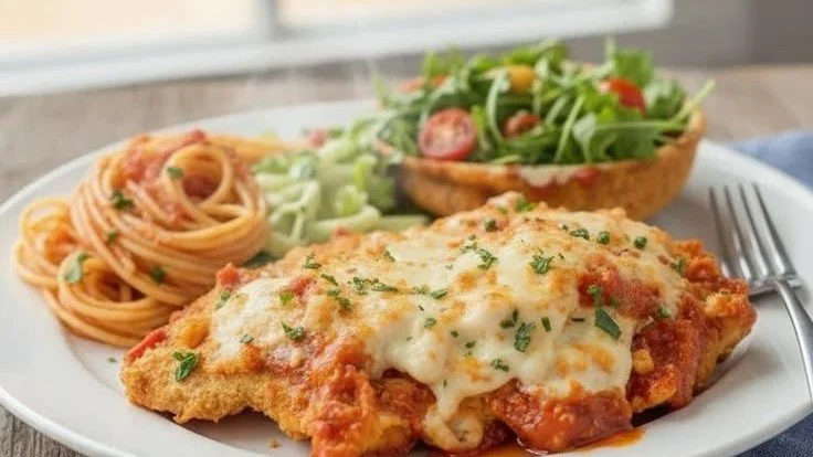Ultra-Cheesy Chicken Parmesan 4 Ultra-Cheesy Chicken Parmesan baked to perfection with rich cheese topping