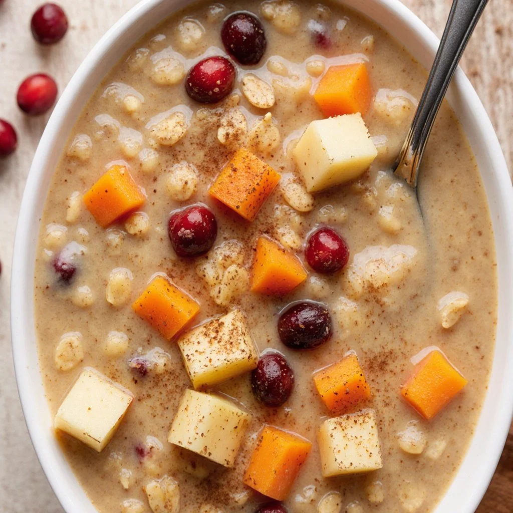 10-Minute Apple Carrot Oatmeal 4 Bowl of 10-minute apple carrot oatmeal topped with fresh fruit and nuts