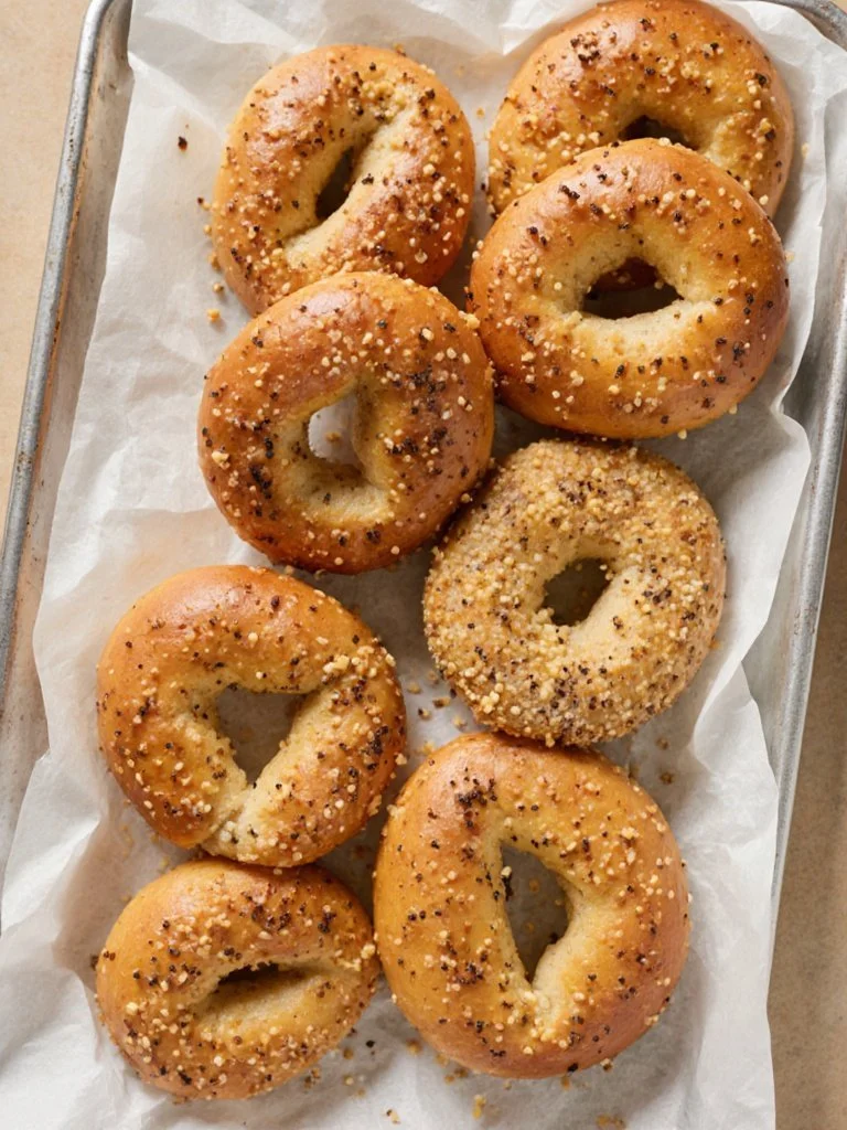 Air Fryer Protein Bagels fresh out of the air fryer, golden and healthy.