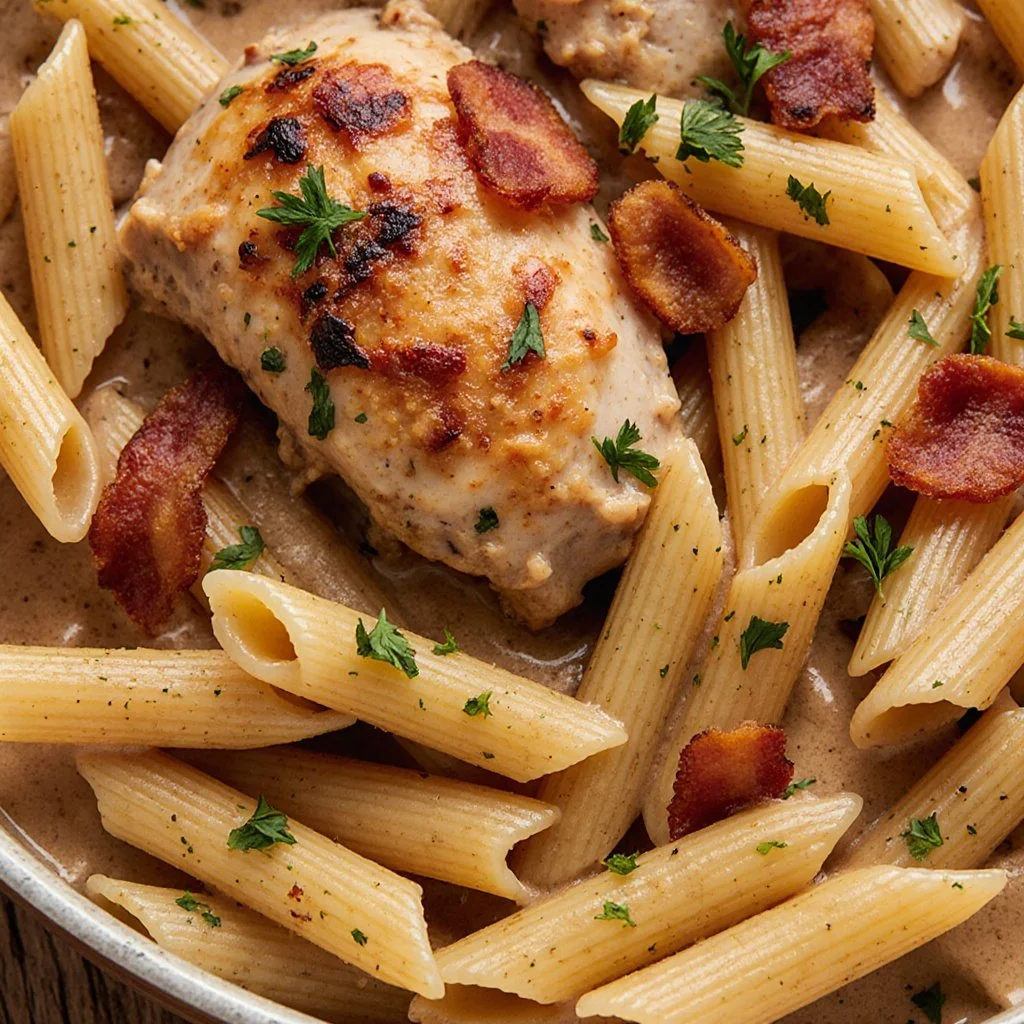 Delicious Marry Me Chicken Pasta garnished with herbs and served in a bowl.
