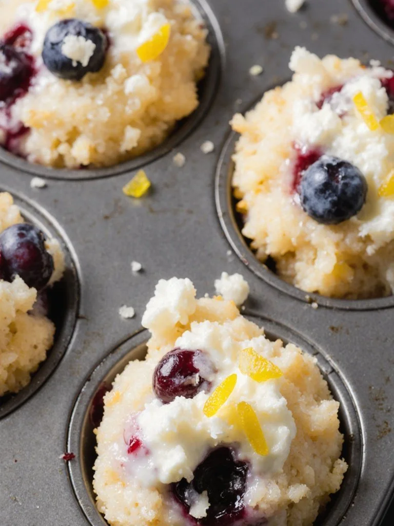 Blueberry and lemon zest cottage cheese bites served on a plate