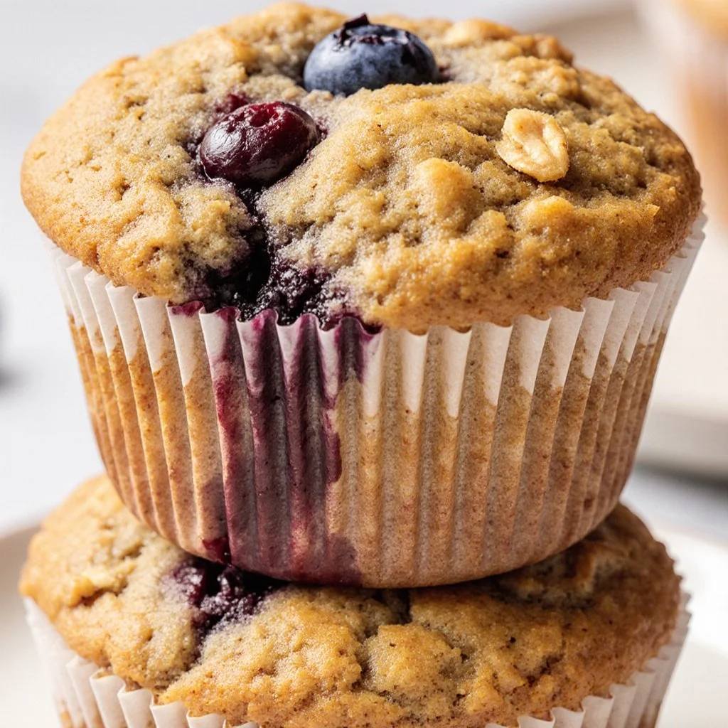 Blueberry Banana Baked Oatmeal Cups in a dish, healthy breakfast option