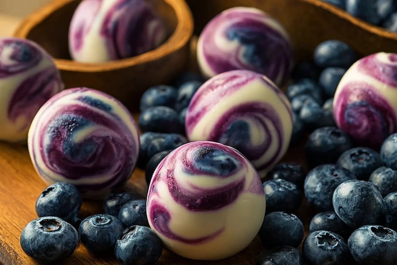 A plate of Blueberry Greek Yogurt Bites, a healthy snack option rich in flavor.