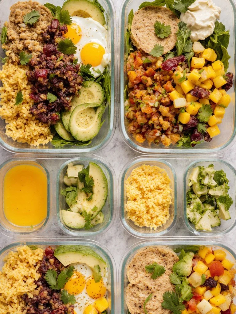 Breakfast Burrito Bowl 4 Delicious breakfast burrito bowl with eggs, beans, and fresh vegetables
