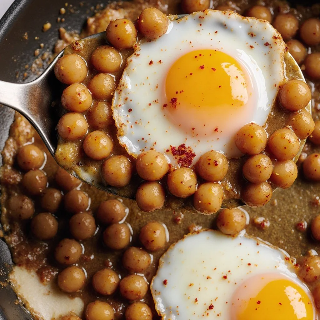 Chickpea Fried Eggs 4 Delicious chickpea fried eggs served on a plate with herbs and spices.