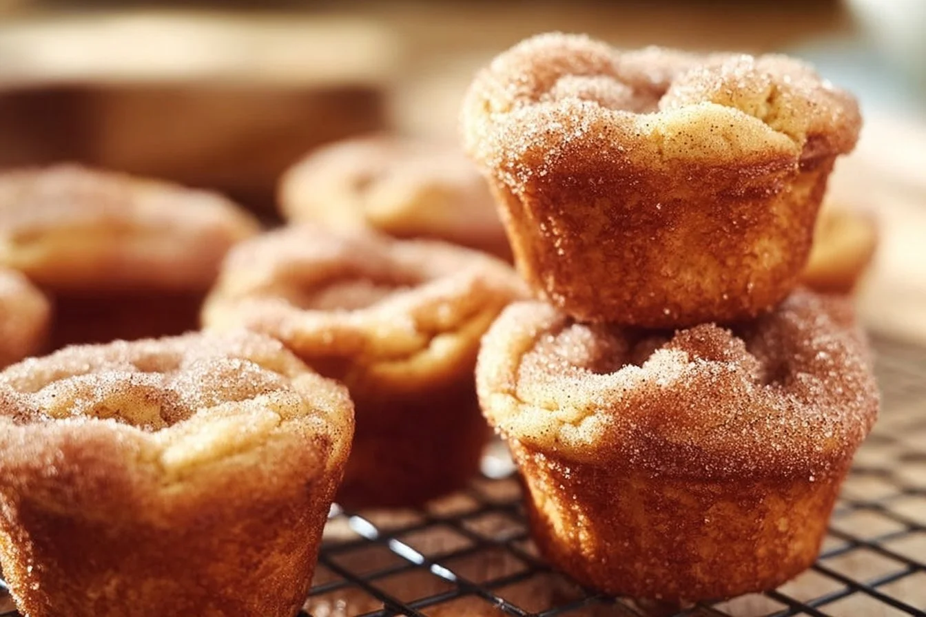 Cinnamon Sugar French Toast Muffins 4 Cinnamon Sugar French Toast Muffins fresh out of the oven, topped with sugar.