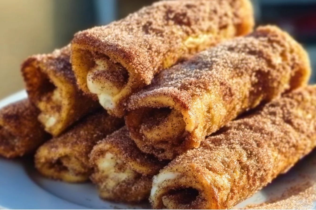 Cinnamon Sugar French Toast Roll-Ups served on a plate, garnished with powdered sugar.