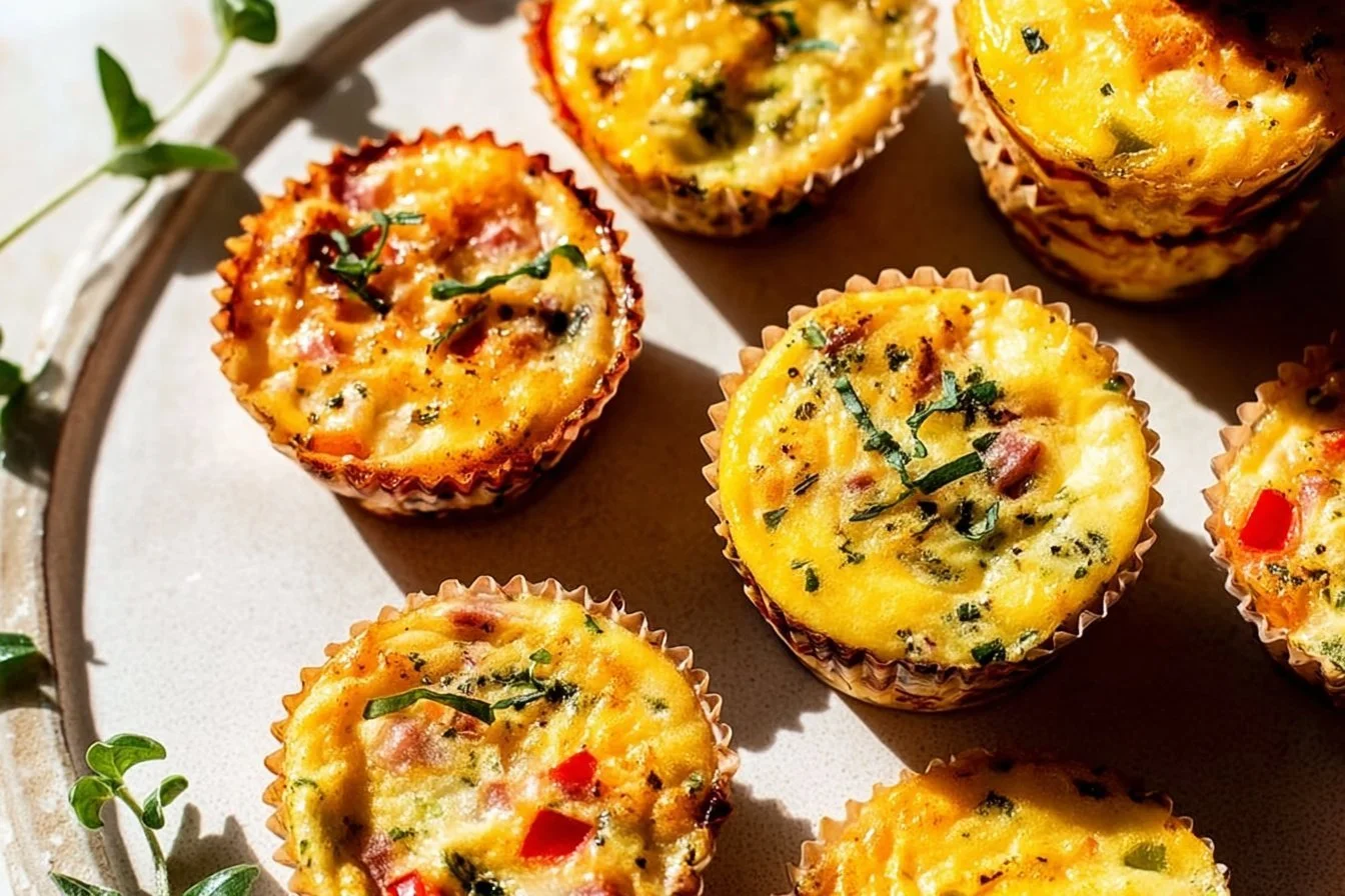 Plate of cottage cheese egg bites topped with herbs