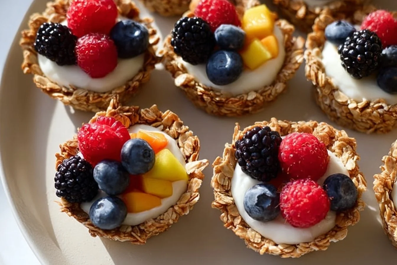 Easy Healthy Breakfast Granola Cups 5 Healthy breakfast granola cups filled with nuts and fruits for a nutritious start.