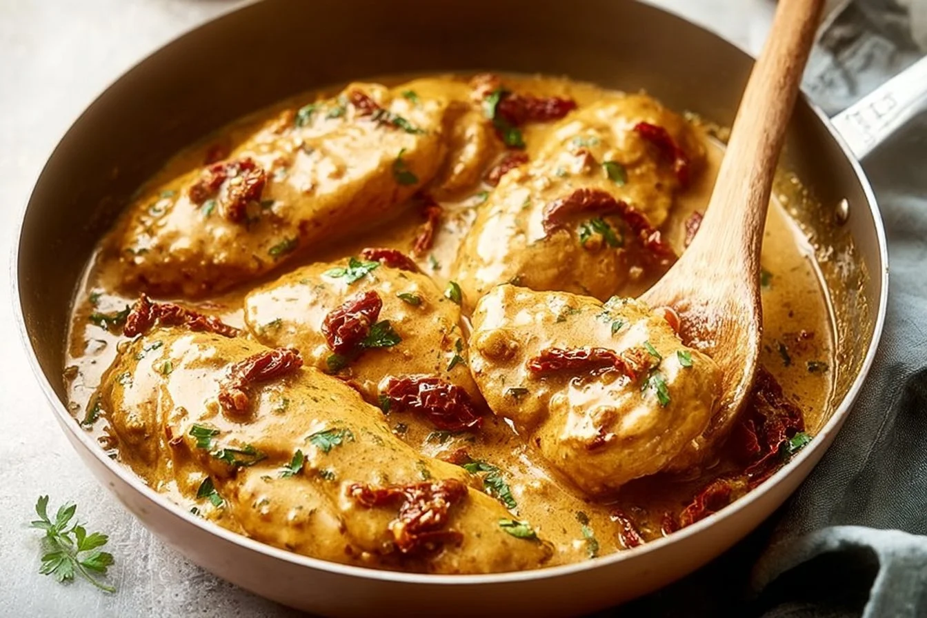 Delicious Easy Marry Me Chicken served with herbs and cream sauce