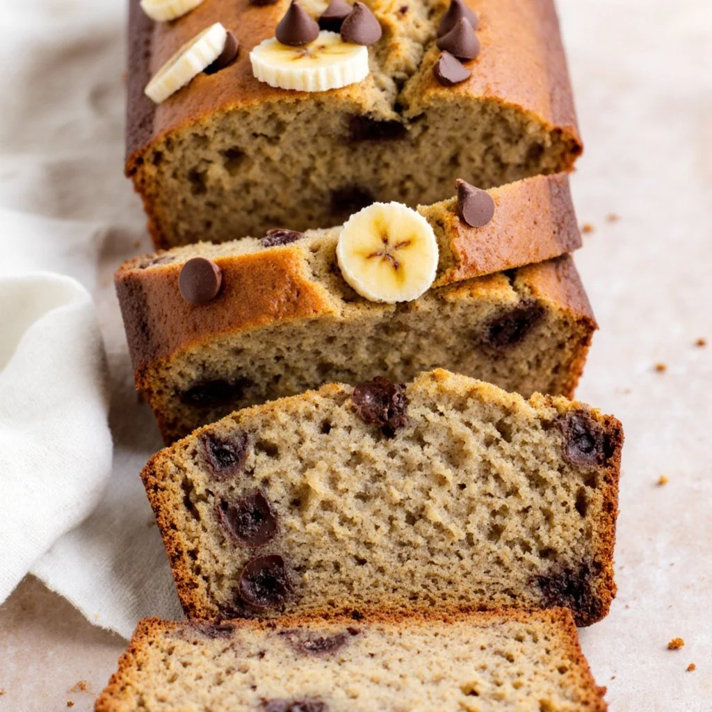Greek Yogurt Banana Bread 4 Moist Greek Yogurt Banana Bread slice with bananas and yogurt ingredients.