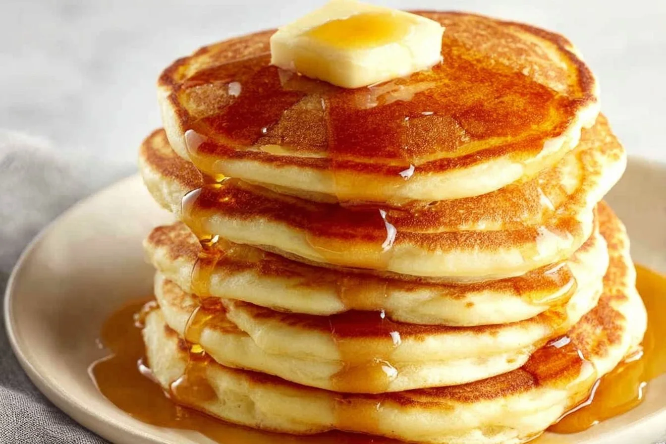 Fluffy Greek yogurt pancakes served with fresh berries and maple syrup