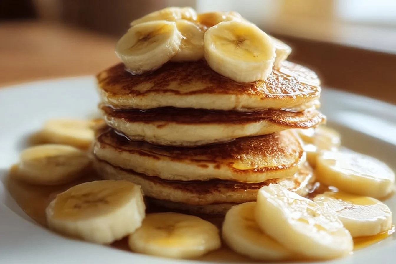 Healthy blueberry yogurt pancakes stacked on a plate